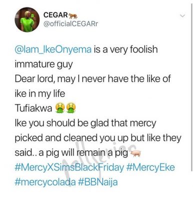 Fan Calls Ike Onyema A Pig For Going Live With Tacha
