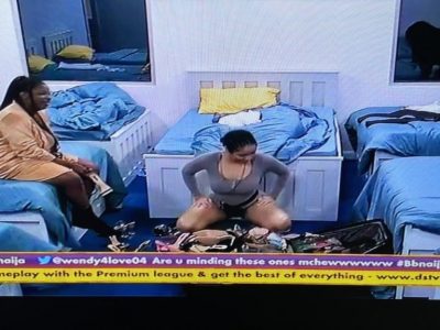 Nengi shows off her shoe collections at the BBNaija house