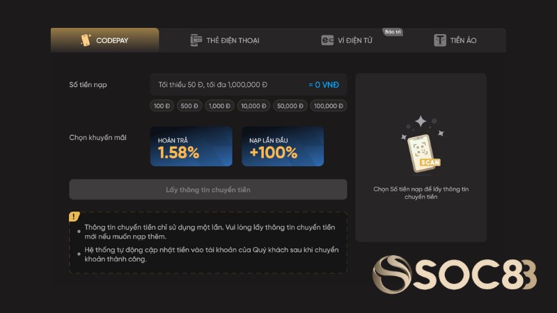 Nạp ngân sách qua codepay đơn giản, dễ thực hiện